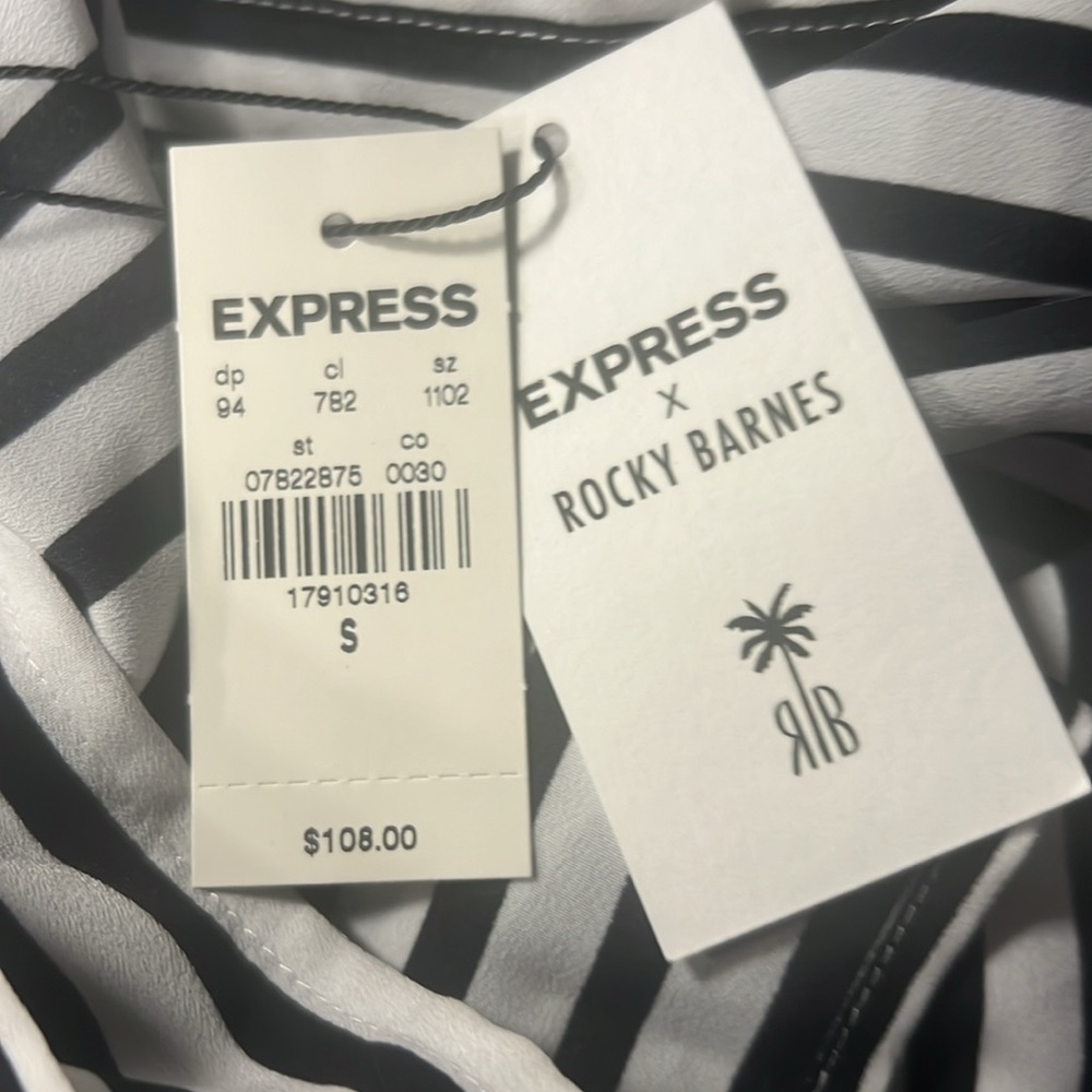 EXPRESS ROCKY BARNES STRIPED AND POLKA DOT TIE WRAP DRESS - Picture 3 of 3
